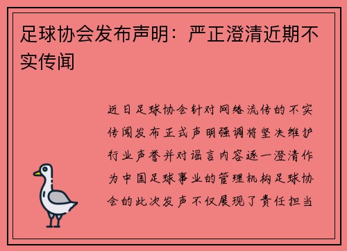 足球协会发布声明：严正澄清近期不实传闻