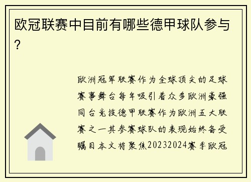 欧冠联赛中目前有哪些德甲球队参与？